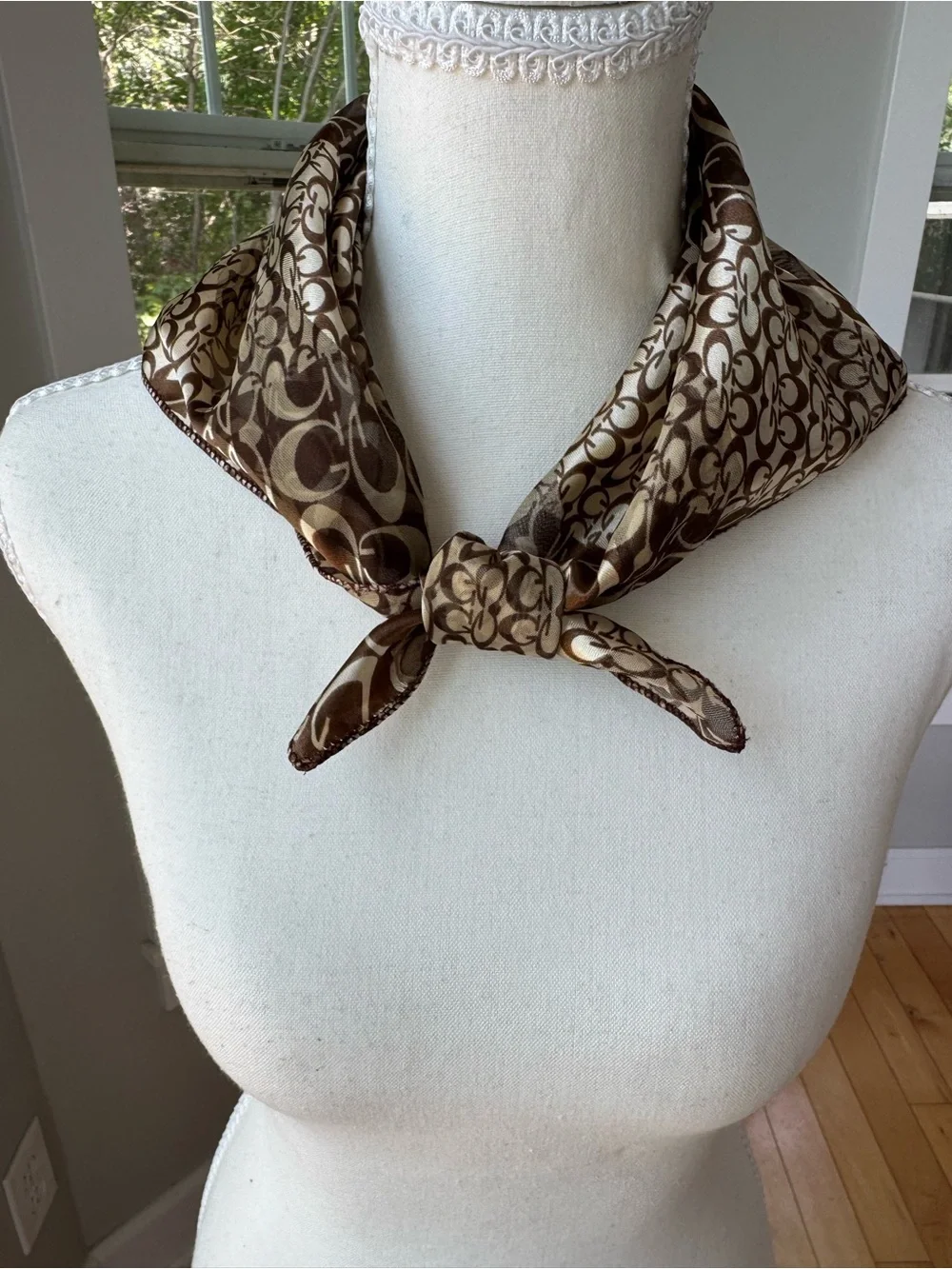 Vintage Brown & Cream Logo Print Square Scarf
